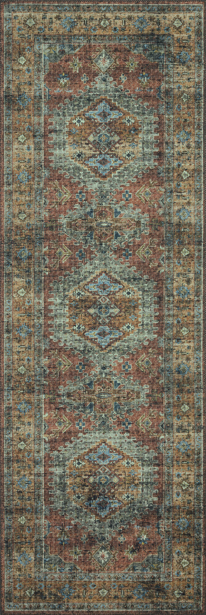 Skye SKY-07 Terracotta / Sky Area Rug, terracotta and sky blue distressed vintage medallion pattern