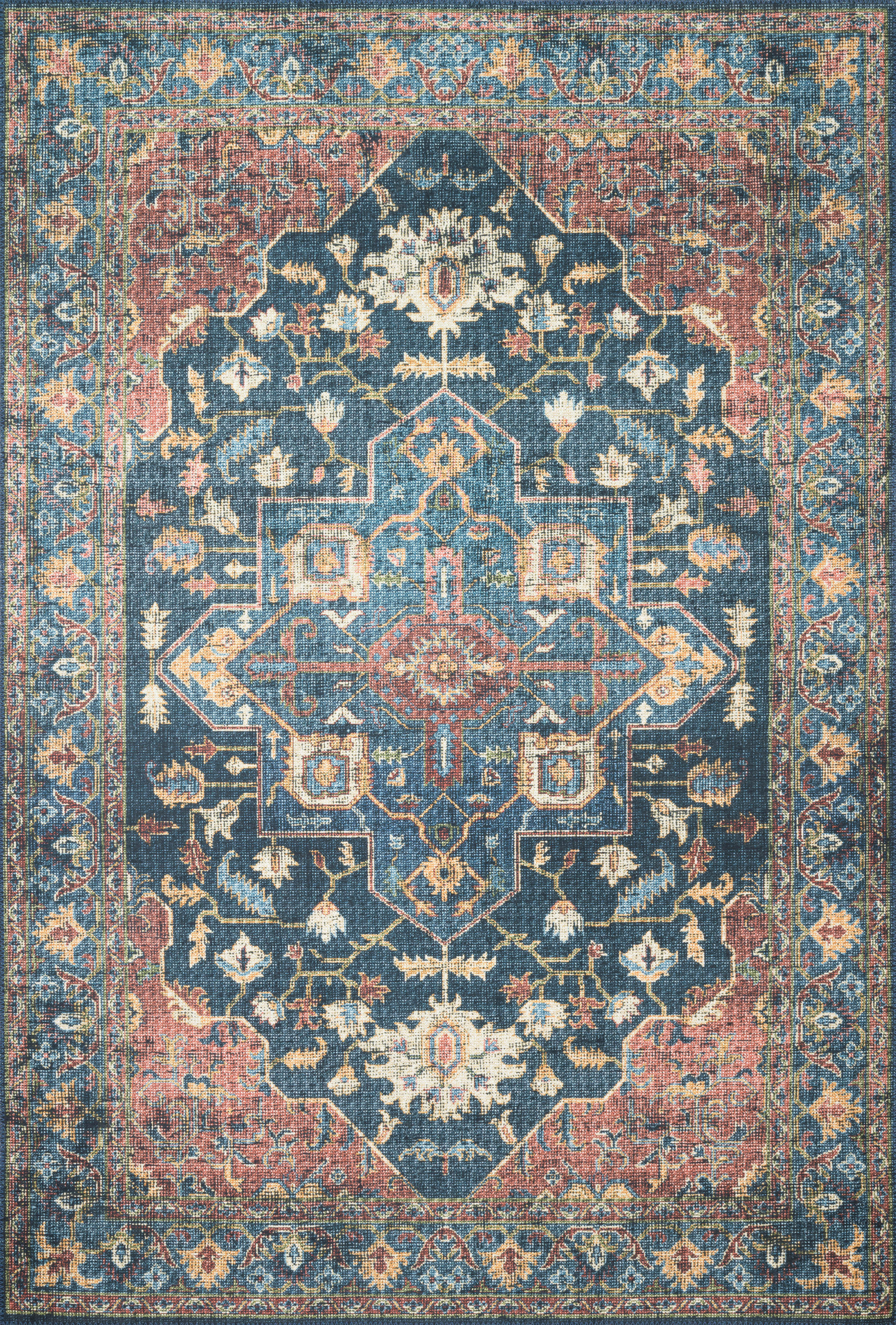 Skye SKY-08 Denim / Brick Area Rug, denim blue with brick accents in a distressed traditional pattern