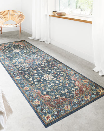 Skye SKY-08 Denim / Brick Area Rug, denim blue with brick accents in a distressed traditional pattern