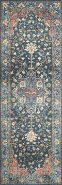 Skye SKY-08 Denim / Brick Area Rug, denim blue with brick accents in a distressed traditional pattern