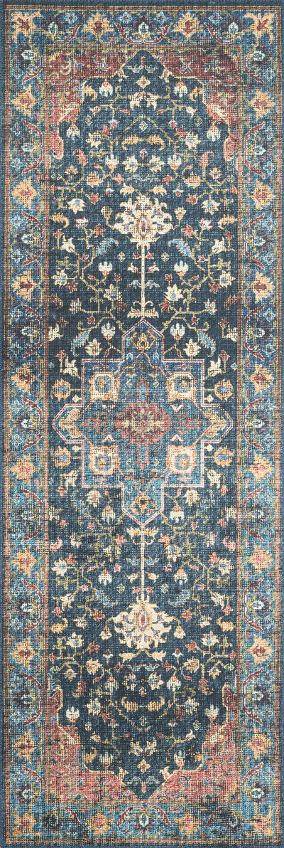Skye SKY-08 Denim / Brick Area Rug, denim blue with brick accents in a distressed traditional pattern