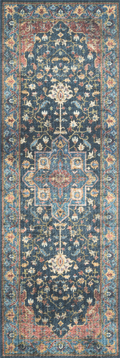 Skye SKY-08 Denim / Brick Area Rug, denim blue with brick accents in a distressed traditional pattern