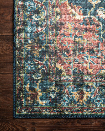Skye SKY-08 Denim / Brick Area Rug, denim blue with brick accents in a distressed traditional pattern