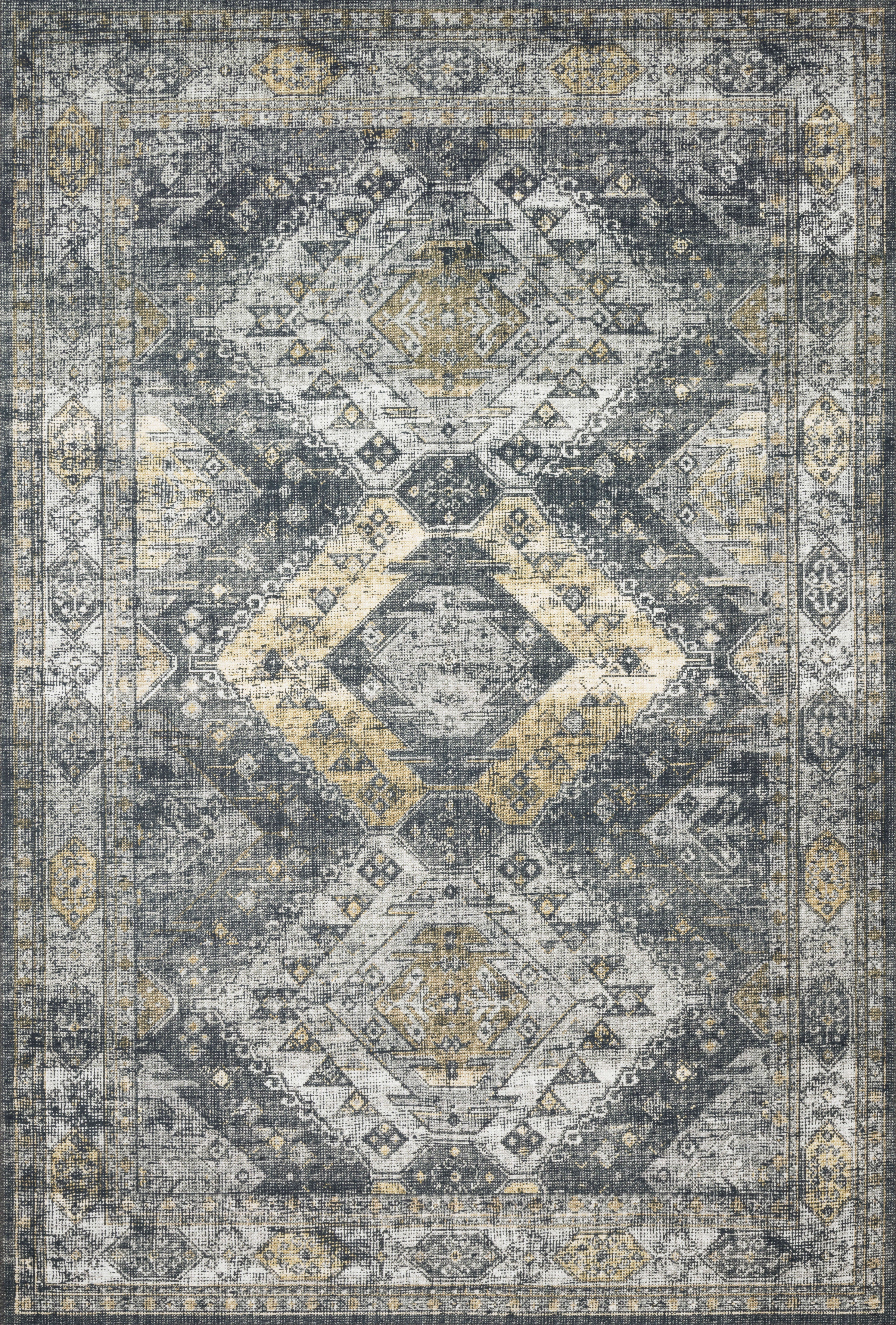 Skye SKY-09 Graphite / Silver Area Rug, sleek graphite and silver tones with distressed medallion design