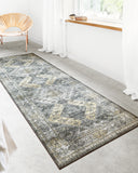 Skye SKY-09 Graphite / Silver Area Rug, sleek graphite and silver tones with distressed medallion design