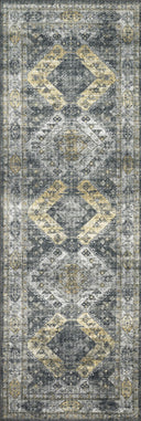 Skye SKY-09 Graphite / Silver Area Rug, sleek graphite and silver tones with distressed medallion design