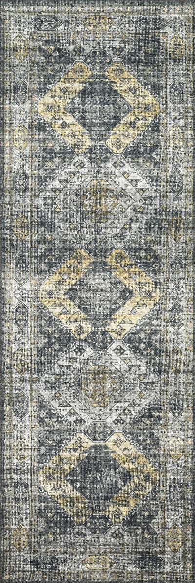Skye SKY-09 Graphite / Silver Area Rug, sleek graphite and silver tones with distressed medallion design