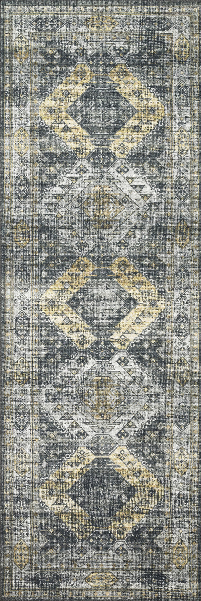Skye SKY-09 Graphite / Silver Area Rug, sleek graphite and silver tones with distressed medallion design