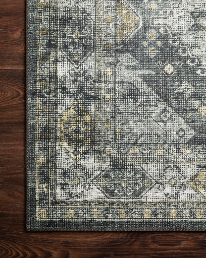Skye SKY-09 Graphite / Silver Area Rug, sleek graphite and silver tones with distressed medallion design