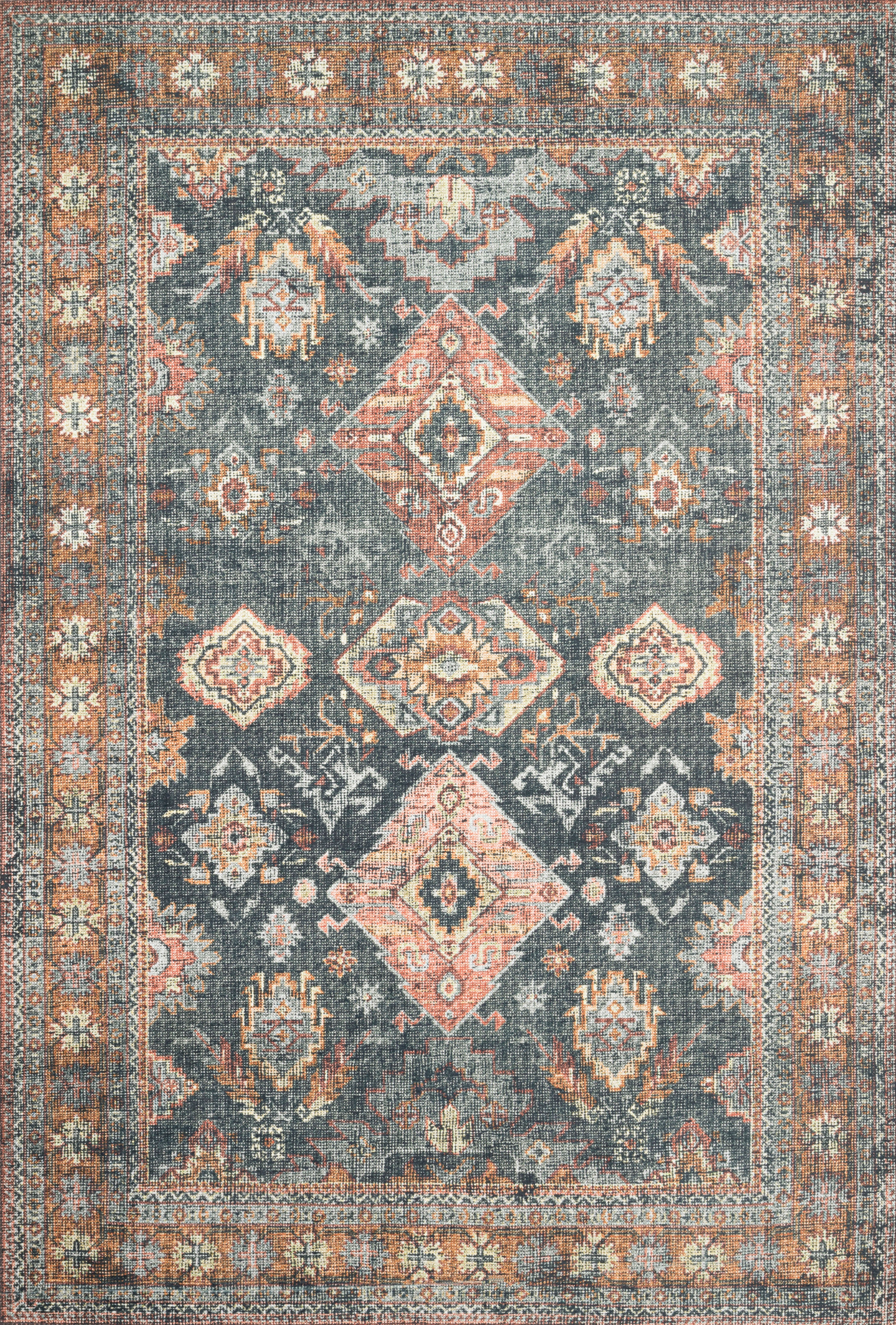 Skye SKY-10 Sea / Rust Area Rug, sea tones with rust accents in a distressed vintage medallion pattern