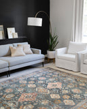 Skye SKY-10 Sea / Rust Area Rug, sea tones with rust accents in a distressed vintage medallion pattern