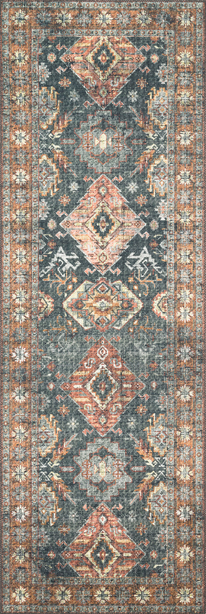 Skye SKY-10 Sea / Rust Area Rug, sea tones with rust accents in a distressed vintage medallion pattern