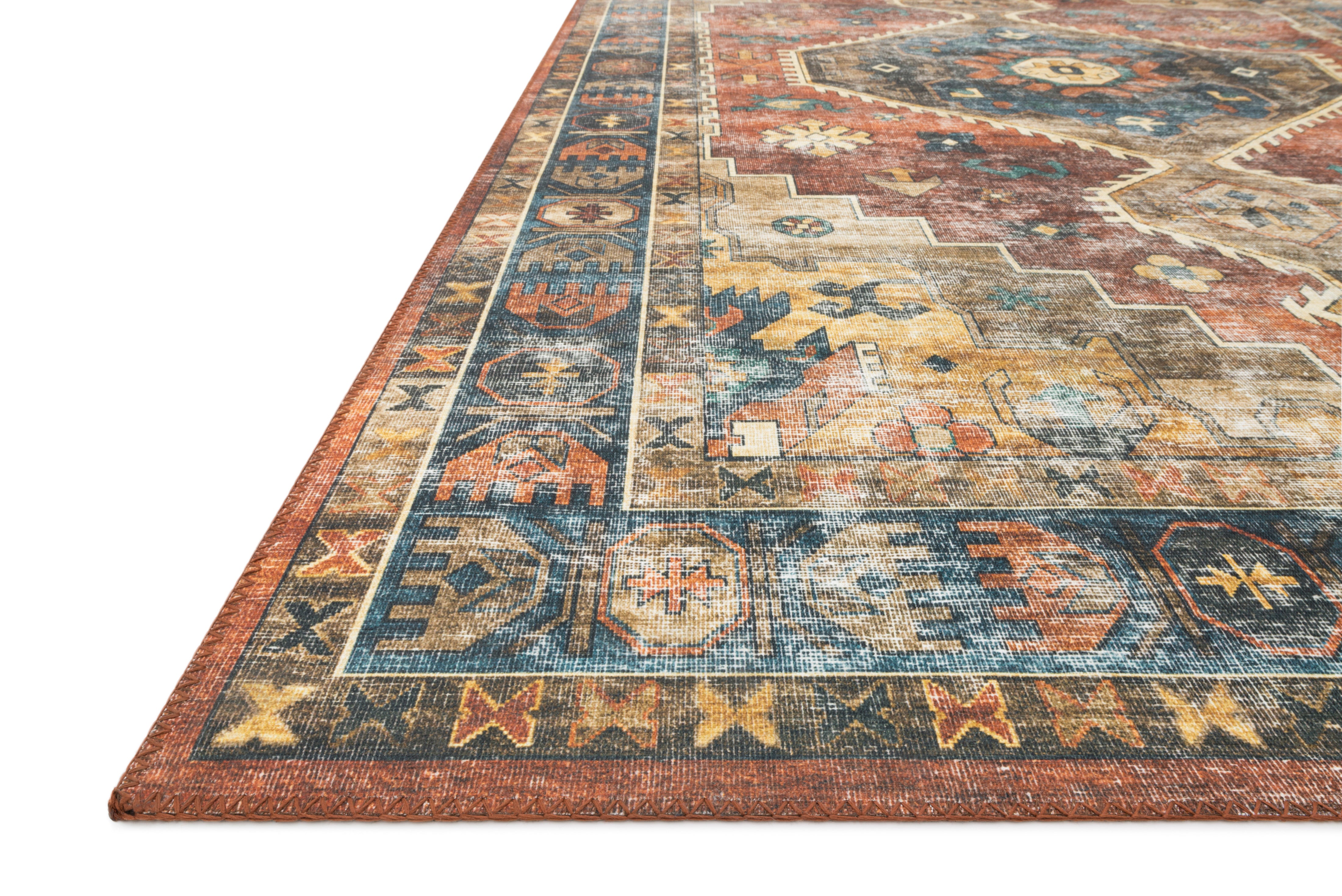 Skye SKY-11 Rust / Blue Area Rug, rich rust and blue tones with distressed vintage medallion design