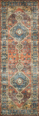 Skye SKY-11 Rust / Blue Area Rug, rich rust and blue tones with distressed vintage medallion design