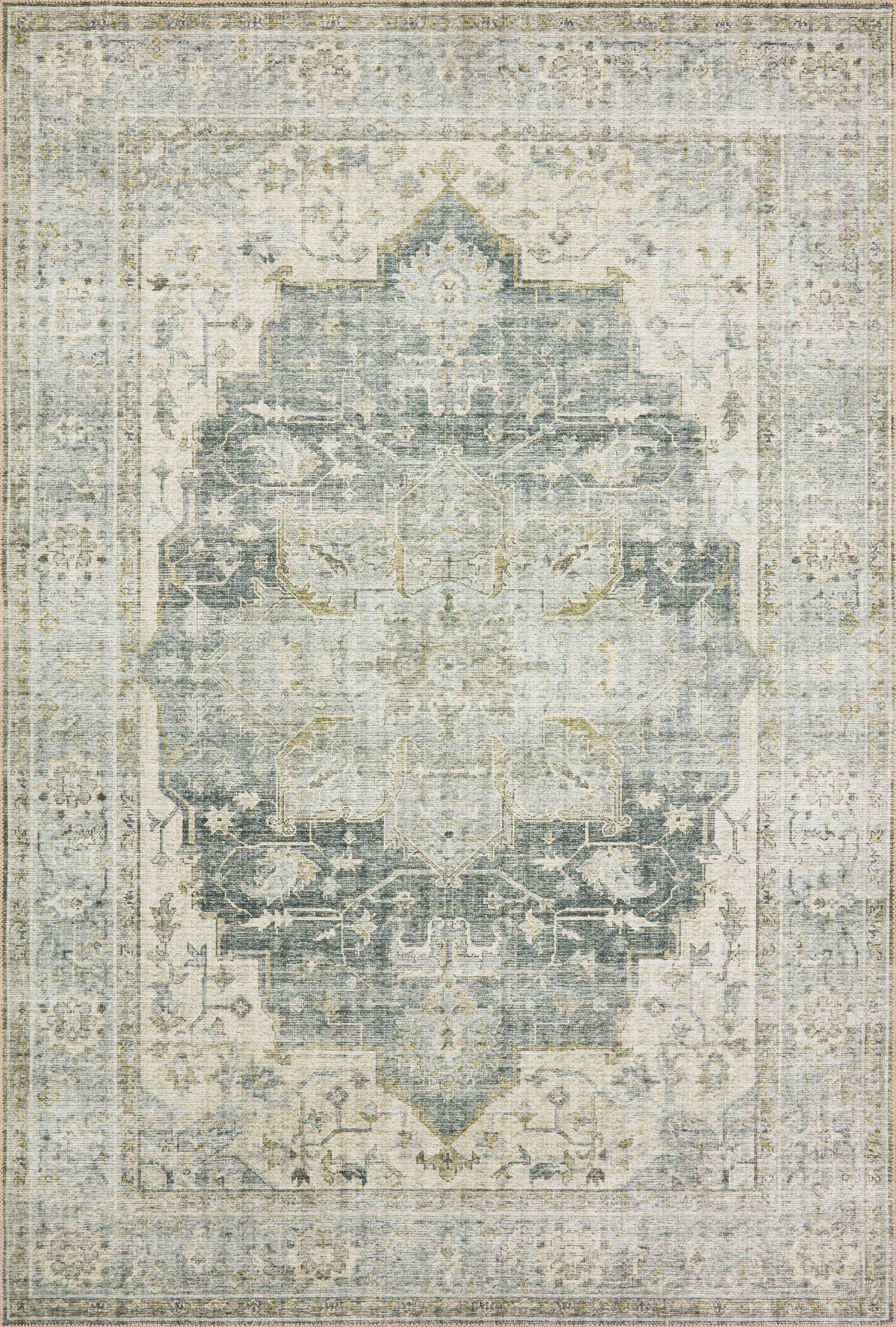 Skye SKY-12 Charcoal / Dove Area Rug, charcoal and dove tones with distressed vintage medallion pattern