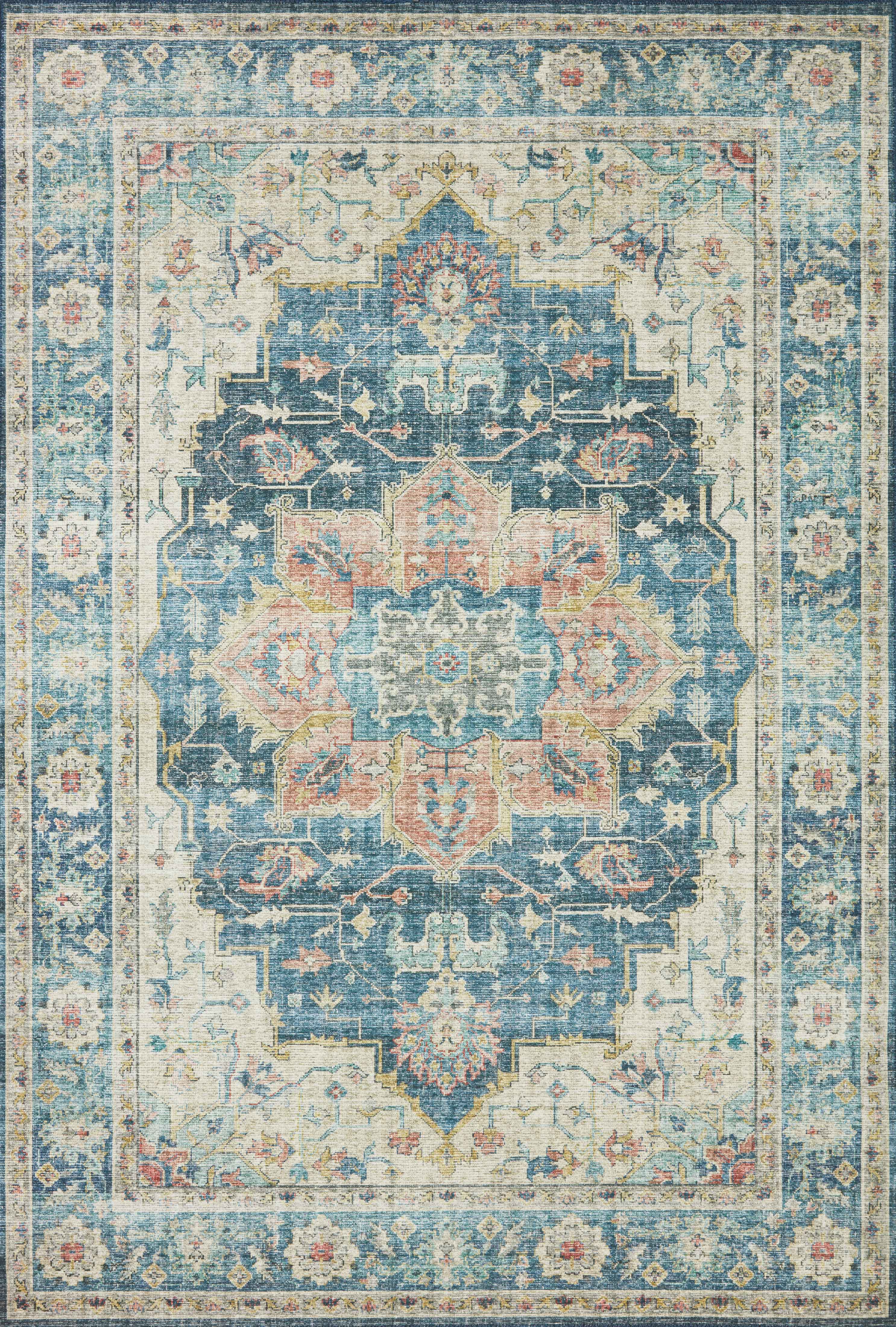 Skye SKY-12 Ocean / Multi Area Rug, ocean hues with multicolor detailing in distressed vintage medallion pattern