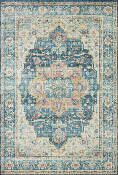 Skye SKY-12 Ocean / Multi Area Rug, ocean hues with multicolor detailing in distressed vintage medallion pattern