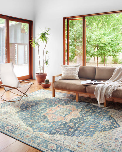 Skye SKY-12 Ocean / Multi Area Rug, ocean hues with multicolor detailing in distressed vintage medallion pattern