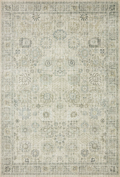 Skye SKY-14 Natural / Sage Area Rug, calming sage and natural tones with distressed vintage medallion pattern