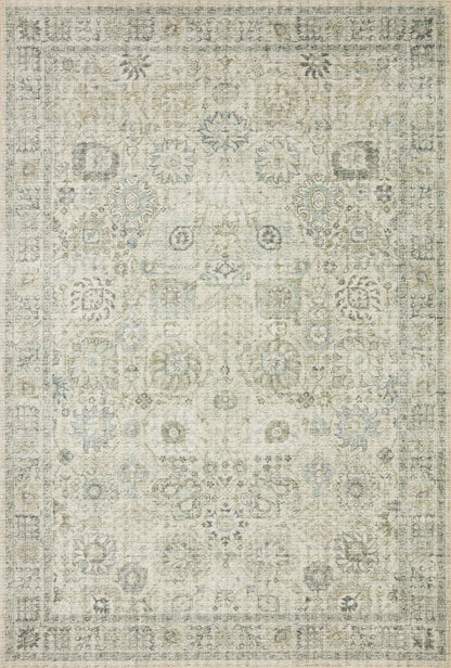 Skye SKY-14 Natural / Sage Area Rug, calming sage and natural tones with distressed vintage medallion pattern