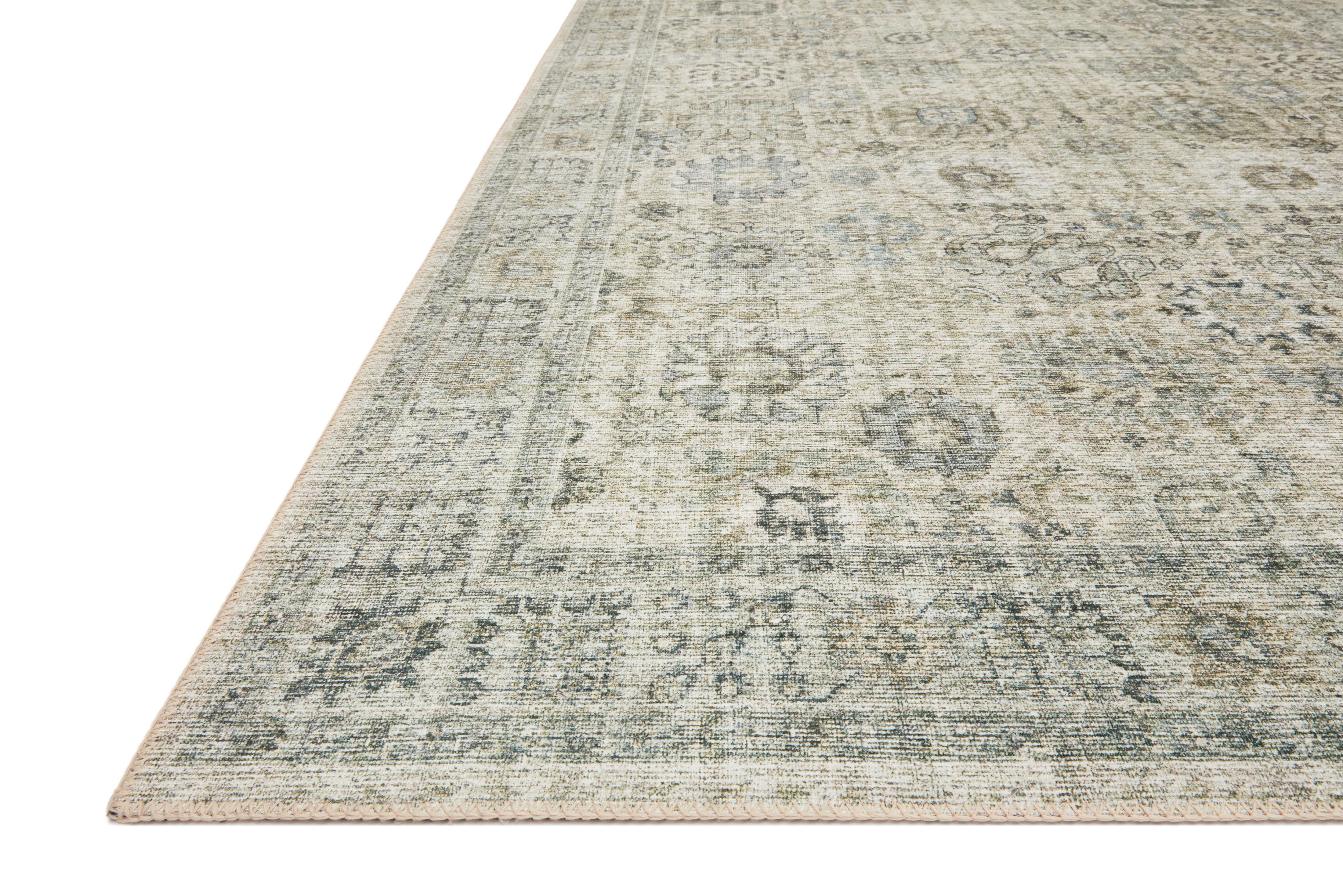 Skye SKY-14 Natural / Sage Area Rug, calming sage and natural tones with distressed vintage medallion pattern