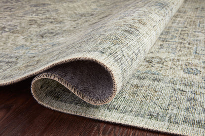 Skye SKY-14 Natural / Sage Area Rug, calming sage and natural tones with distressed vintage medallion pattern