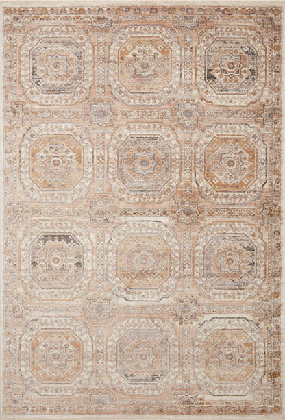 A power-loomed polypropylene and polyester area rug in warm apricot and vibrant multi-toned tones with traditional motifs, the Sonnet SNN-06 Apricot / Multi Area Rug grounds your room beautifully