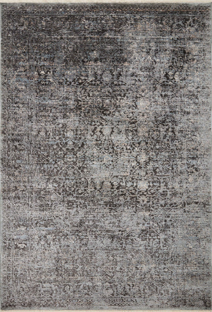 The Sonnet SNN-07 Charcoal / Mist Area Rug is a power-loomed polypropylene and polyester area rug that radiates deep charcoal and soft misty charm and traditional elegance