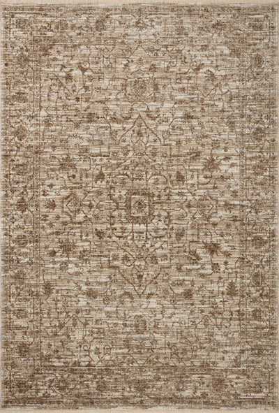 A power-loomed 100% polyester area rug with vintage flair in grounded bark and warm natural tones, the Sorrento SOR-01 Bark / Natural Area Rug anchors any room