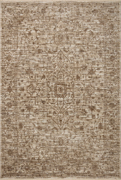 A power-loomed 100% polyester area rug with vintage flair in grounded bark and warm natural tones, the Sorrento SOR-01 Bark / Natural Area Rug anchors any room