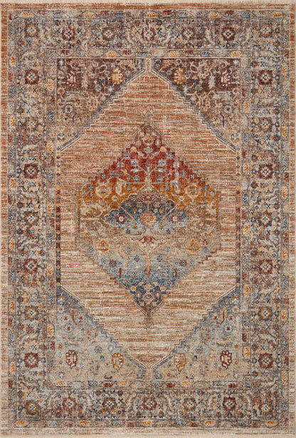 Designed with vintage artistry in vibrant multi-toned and glowing sunset hues, the Sorrento SOR-06 Multi / Sunset Area Rug is a power-loomed 100% polyester area rug that stands out