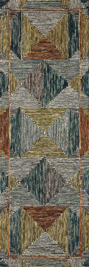 A hooked wool area rug featuring geometric and eclectic design and tranquil lagoon and spirited spice tones, the Spectrum SPE-01 Lagoon / Spice Area Rug adds character to any room