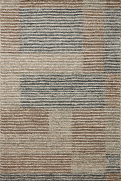 A hand-tufted 100% wool area rug in warm beige and cool slate tones with colorblock and ribbed motifs, the Stiles STI-01 Beige / Slate Area Rug grounds your room beautifully