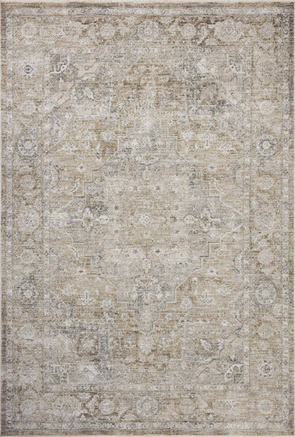 The Tabitha TAI-01 Khaki / Slate Area Rug showcases khaki and cool slate tones in a power-loomed polyester area rug with traditional style