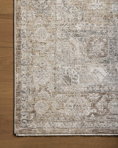 The Tabitha TAI-01 Khaki / Slate Area Rug showcases khaki and cool slate tones in a power-loomed polyester area rug with traditional style