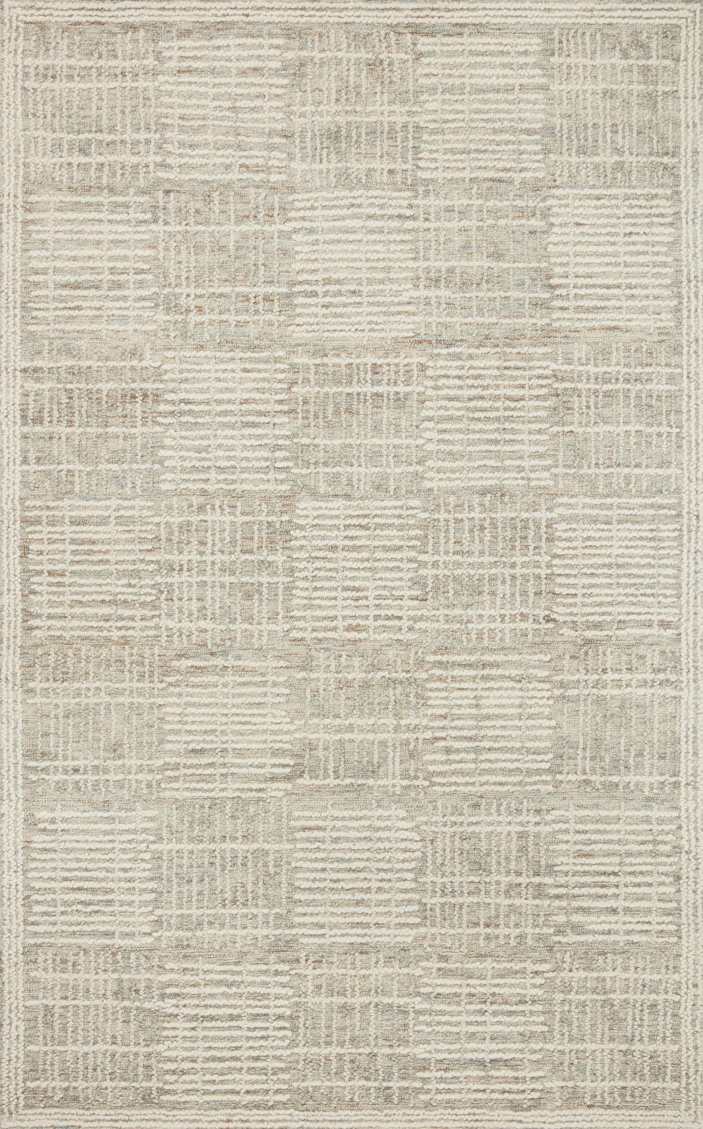 A hand-tufted 100% wool area rug with abstract and linear flair in soft misty and refined ivory tones, the Tallulah TLL-02 Mist / Ivory Area Rug anchors any room