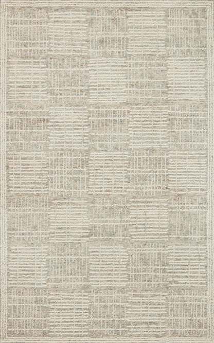 A hand-tufted 100% wool area rug with abstract and linear flair in soft misty and refined ivory tones, the Tallulah TLL-02 Mist / Ivory Area Rug anchors any room
