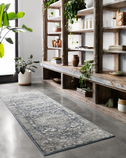 The Teagan TEA-01 Denim / Mist Area Rug combines casual denim and soft misty tones and contemporary patterns in a power-loomed polypropylene and polyester area rug for effortless elegance