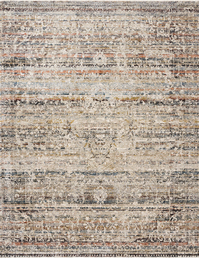 The Theia THE-03 Taupe / Multi Area Rug is a power-loomed polyester pile and rayon area rug that radiates versatile taupe and vibrant multi-toned charm
