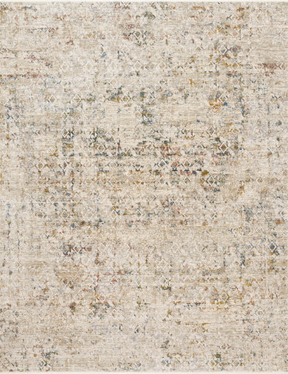 Layered in vibrant multi-toned and warm natural hues, the Theia THE-04 Multi / Natural Area Rug is a power-loomed polyester pile and rayon area rug perfect for any setting
