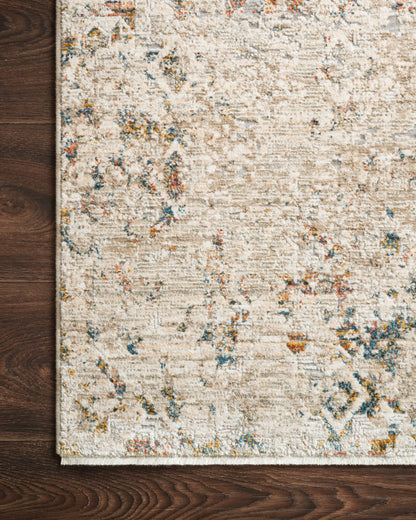 Layered in vibrant multi-toned and warm natural hues, the Theia THE-04 Multi / Natural Area Rug is a power-loomed polyester pile and rayon area rug perfect for any setting