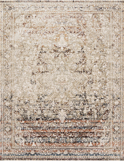 The Theia THE-05 Taupe / Brick Area Rug showcases versatile taupe and rich brick tones in a power-loomed polyester pile and rayon area rug