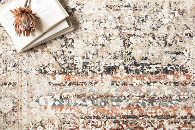 The Theia THE-05 Taupe / Brick Area Rug showcases versatile taupe and rich brick tones in a power-loomed polyester pile and rayon area rug