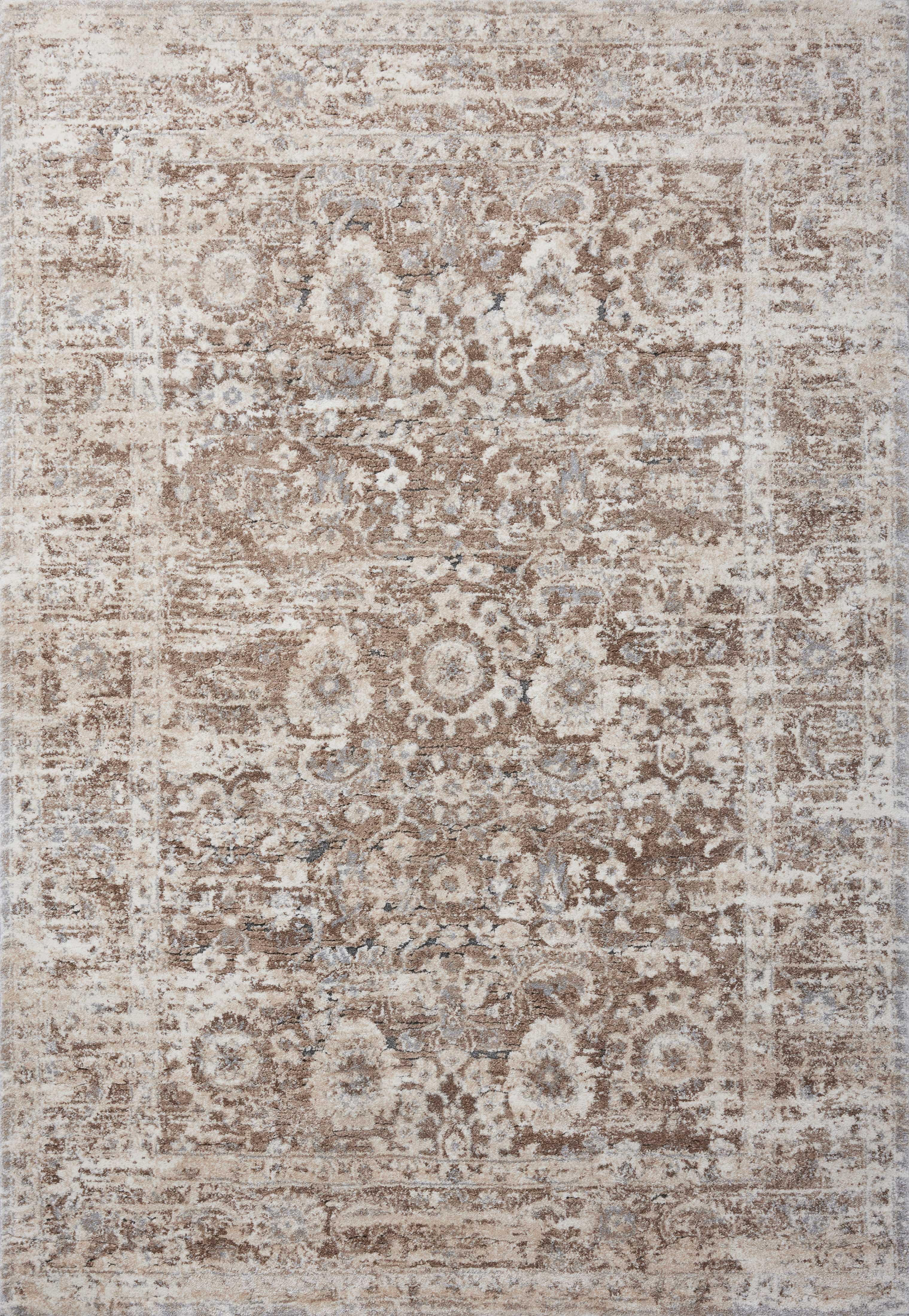 Designed with transitional artistry in luxurious mocha and warm natural hues, the Theory THY-06 Mocha / Natural Area Rug is a power-loomed polypropylene and polyester area rug that stands out