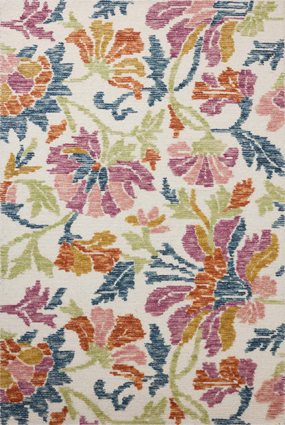 The Tilly TIL-02 Ivory / Multi Area Rug pairs refined ivory and vibrant multi-toned tones and floral and high-low textured patterns in a hand-tufted wool area rug