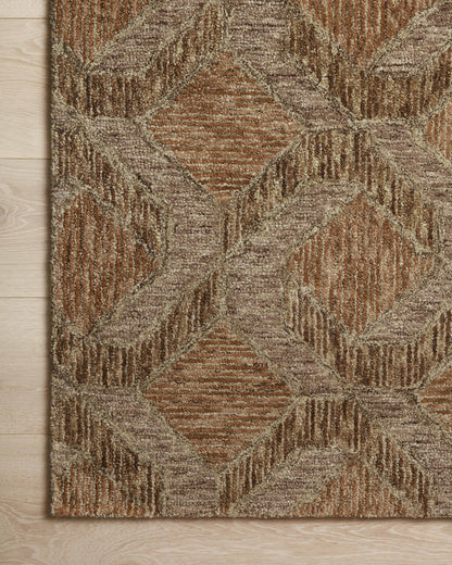 Finished in warm rust and grounded bark tones with graphic styling, the Varena VAR-03 Rust / Bark Area Rug is a hand-tufted 100% wool area rug for modern living