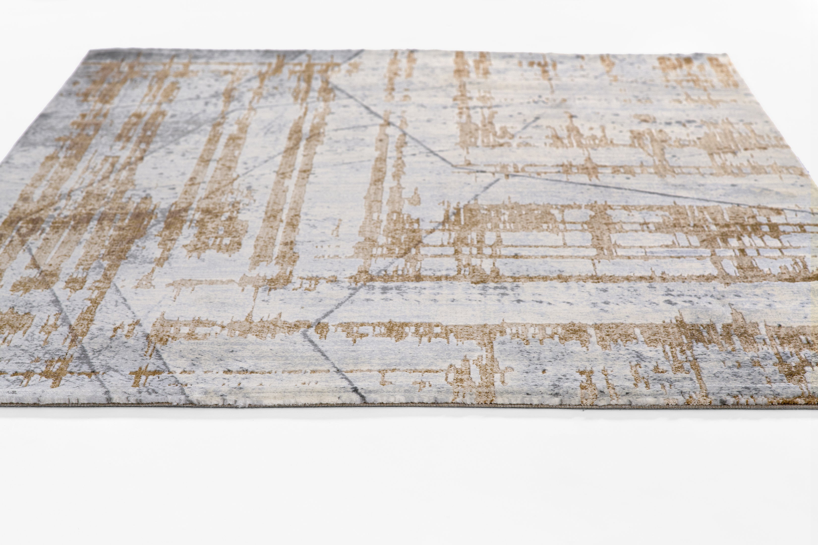 Momeni Vera VRA-2 Blue Area Rug, modern abstract rug with blue and ivory architectural pattern