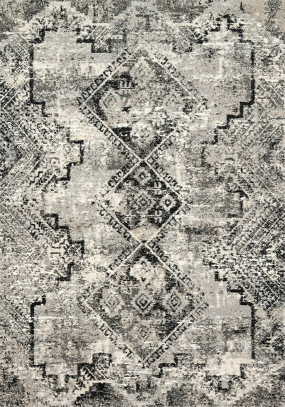 The Viera VR-10 Grey / Black Area Rug showcases elegant grey and dramatic black tones in a power-loomed polypropylene and polyester area rug with contemporary and vintage style
