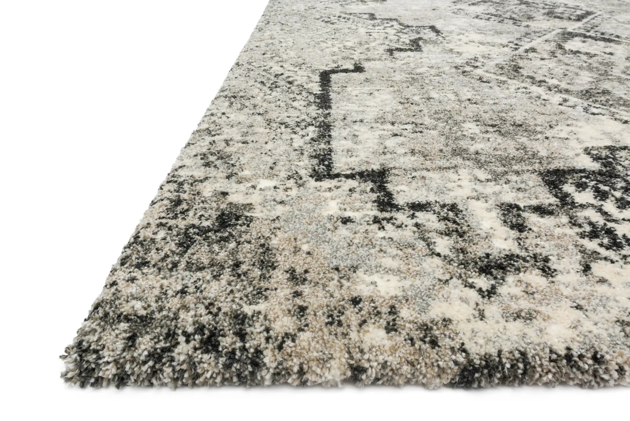 The Viera VR-10 Grey / Black Area Rug showcases elegant grey and dramatic black tones in a power-loomed polypropylene and polyester area rug with contemporary and vintage style