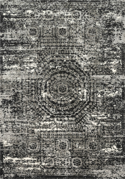 Featuring graphite and dramatic black hues and contemporary and vintage detail, the Viera VR-11 Graphite / Black Area Rug is a power-loomed polypropylene and polyester area rug for any room